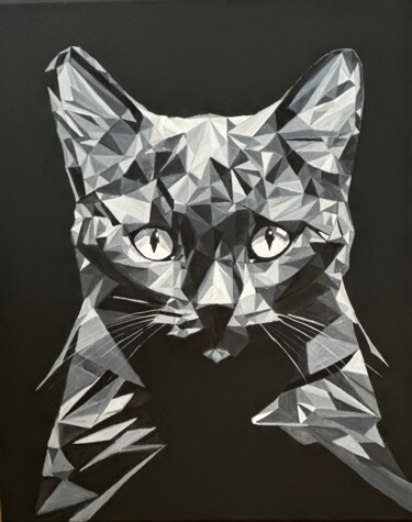 「Black cat」というタイトルの絵画 Larisa Robinsによって, オリジナルのアートワーク, アクリル ウッドストレッチャーフレームにマウント
