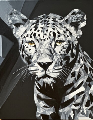 Painting titled "Leopard" by Larisa Robins, Original Artwork, Acrylic Mounted on Wood Stretcher frame