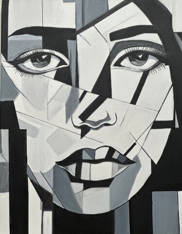 Malerei mit dem Titel "Facial Geometry 2" von Larisa Robins, Original-Kunstwerk, Acryl Auf Keilrahmen aus Holz montiert