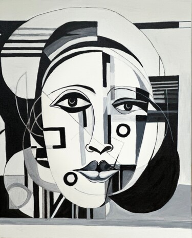 Malerei mit dem Titel "Facial Geometry 3" von Larisa Robins, Original-Kunstwerk, Acryl Auf Keilrahmen aus Holz montiert
