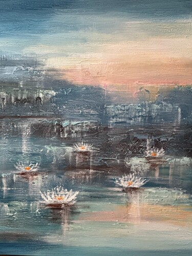 Картина под названием "Water lilies" - Larisa Robins, Подлинное произведение искусства, Акрил Установлен на Деревянная рама…