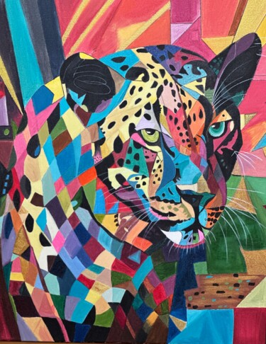 Painting titled "The soul of a Leopa…" by Larisa Robins, Original Artwork, Acrylic Mounted on Wood Stretcher frame
