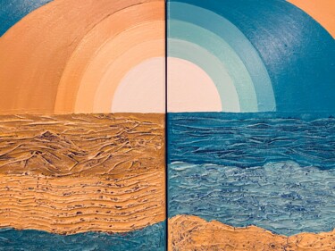 Painting titled "Пустыня и океан" by Larisa Sabitova, Original Artwork, Acrylic Mounted on Other rigid panel