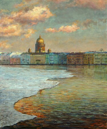 Painting titled "Вид с Невы.Санкт-Пе…" by Larisa Semakova, Original Artwork, Oil
