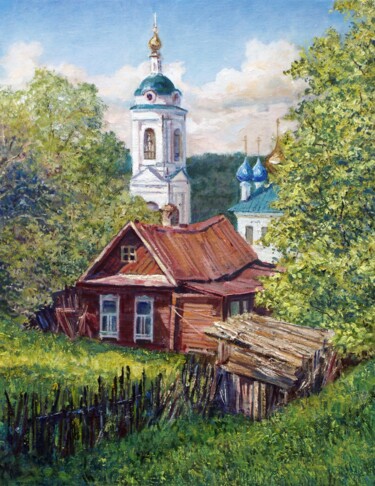 Pittura intitolato "Русская деревня" da Larisa Semakova, Opera d'arte originale, Olio