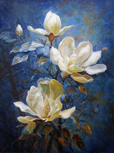 Peinture intitulée "Magnolia" par Larisa Semakova, Œuvre d'art originale, Huile