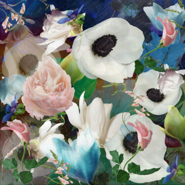 Arte digitale intitolato "White peonies" da Larisa Siverina, Opera d'arte originale, Collage digitale