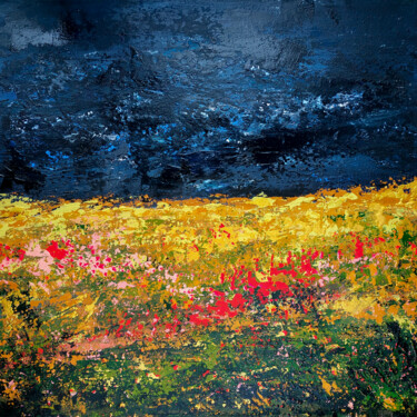 Painting titled "Night summer field" by Larisa Siverina, Original Artwork, Acrylic