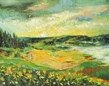 Ζωγραφική με τίτλο "Сельский ландшафт" από Лариса Ткач, Αυθεντικά έργα τέχνης, Λάδι