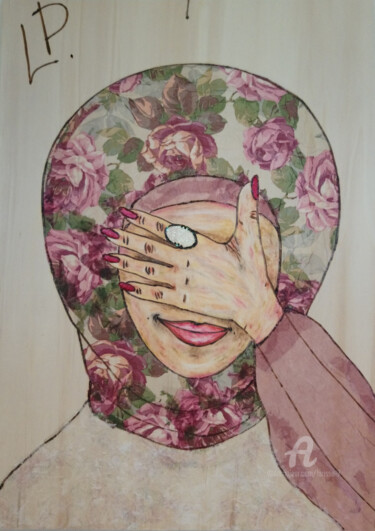 Malerei mit dem Titel "Frau mit Kopftuch" von Larissa Peters, Original-Kunstwerk, Pastell