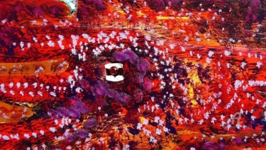 Malerei mit dem Titel "Roter Oktopus" von Larissa Peters, Original-Kunstwerk, Holz