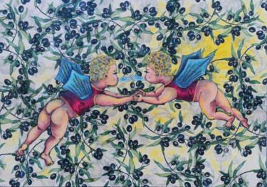 Zwei Engel-Brüder Malerei mit dem Titel "Zwei Engel-Brüder" von Larissa Peters, Original-Kunstwerk, Acryl