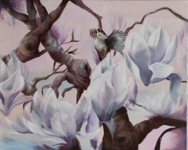 Pittura intitolato "A Happy Sparrow" da Larissa Egner, Opera d'arte originale, Olio