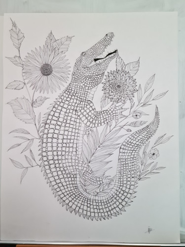 Dessin intitulée "Crocodile" par Larissa Pi, Œuvre d'art originale, Crayon
