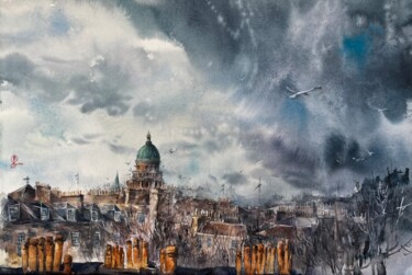Pintura intitulada "Edinburgh's Sky #4" por Larissa Rogacheva, Obras de arte originais, Aquarela
