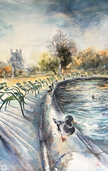 Painting titled "Paris #3" by Larissa Rogacheva, Original Artwork, Watercolor