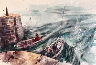 Pintura titulada "The harbour life#5" por Larissa Rogacheva, Obra de arte original, Acuarela