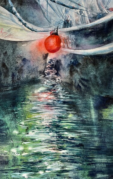 Malerei mit dem Titel "The harbour life#7" von Larissa Rogacheva, Original-Kunstwerk, Aquarell
