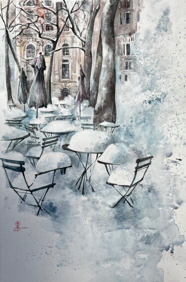 Malarstwo zatytułowany „NY Winter” autorstwa Larissa Rogacheva, Oryginalna praca, Akwarela
