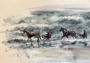 Peinture intitulée "North Sea Trotters" par Larissa Rogacheva, Œuvre d'art originale, Aquarelle