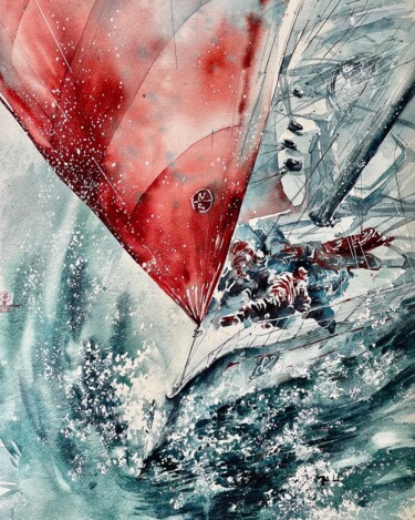 Painting titled "Red#6" by Larissa Rogacheva, Original Artwork, Watercolor