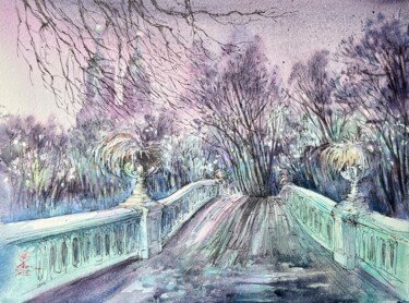 Malerei mit dem Titel "Central Park/ Bow b…" von Larissa Rogacheva, Original-Kunstwerk, Aquarell