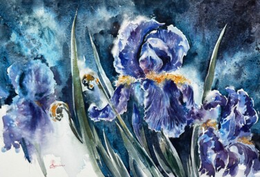 Painting titled "Irises#6" by Larissa Rogacheva, Original Artwork, Watercolor