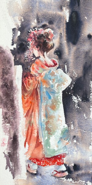 Schilderij getiteld "Kyoto#6" door Larissa Rogacheva, Origineel Kunstwerk, Aquarel