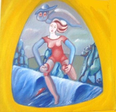 Schilderij getiteld "over de zee" door Christiane Jean, Origineel Kunstwerk