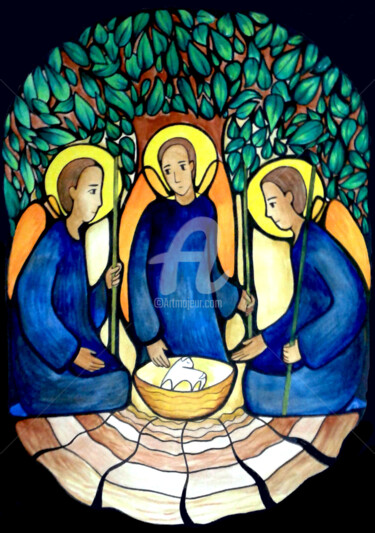 Pintura intitulada "Santíssima Trindade" por Larissa Lima, Obras de arte originais, Aquarela