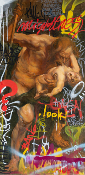 Картина под названием "Saturn&co" - Larkandre, Подлинное произведение искусства, Масло Установлен на Деревянная рама для нос…