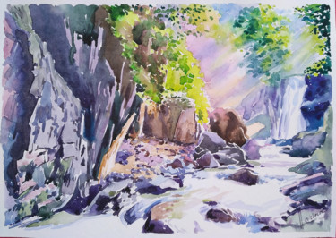 Painting titled "Mysterious forest" by Olga Larina, Original Artwork, Watercolor
