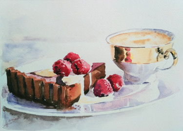Картина под названием "Chocolate сake" - Olga Larina, Подлинное произведение искусства, Акварель