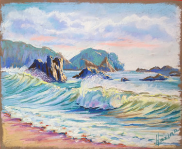 Pintura titulada "Rocky coast" por Olga Larina, Obra de arte original, Pastel