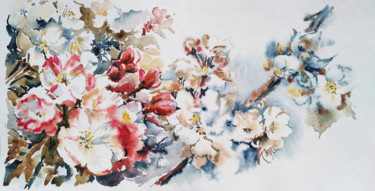 Painting titled "Blooming apple tree…" by Olga Larina, Original Artwork, Watercolor