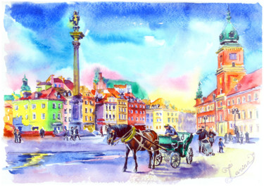 Painting titled "Old european square" by Olga Larina, Original Artwork, Watercolor