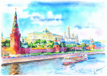Peinture intitulée "Moscow. Kremlin." par Olga Larina, Œuvre d'art originale, Aquarelle