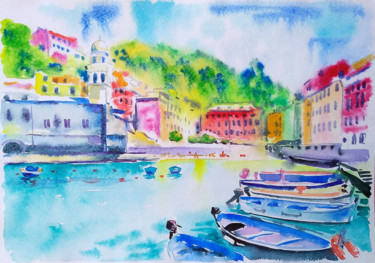 Painting titled "Italian coast" by Olga Larina, Original Artwork, Watercolor