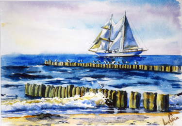 Картина под названием "Seaside" - Olga Larina, Подлинное произведение искусства, Акварель