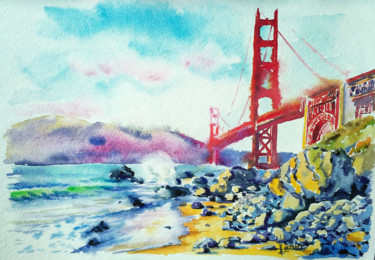 Peinture intitulée "Golden Gate Bridge.…" par Olga Larina, Œuvre d'art originale, Aquarelle