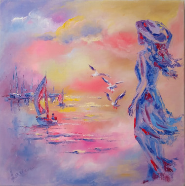 Malerei mit dem Titel "Abstract seascape" von Olga Larina, Original-Kunstwerk, Öl