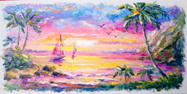 Pintura intitulada "Hawaiian sunset" por Olga Larina, Obras de arte originais, Óleo