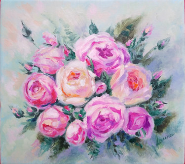 Картина под названием "Pink peonies" - Olga Larina, Подлинное произведение искусства, Масло