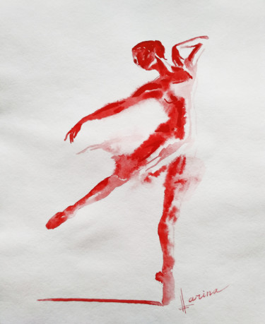 Malerei mit dem Titel "Red ballerina" von Olga Larina, Original-Kunstwerk, Aquarell