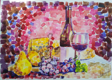 Pittura intitolato "Still life with wine" da Olga Larina, Opera d'arte originale, Acquarello