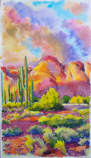Pintura intitulada "Desert" por Olga Larina, Obras de arte originais, Aquarela