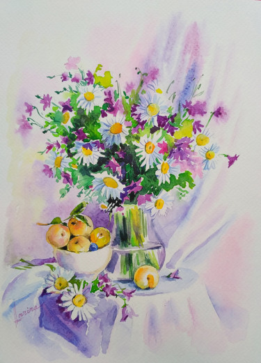 Peinture intitulée "Wildflowers in a va…" par Olga Larina, Œuvre d'art originale, Aquarelle