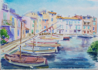 Schilderij getiteld "Harbor boats" door Olga Larina, Origineel Kunstwerk, Aquarel