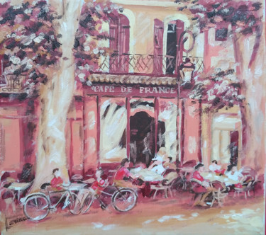 Pittura intitolato "France. Street cafe." da Olga Larina, Opera d'arte originale, Olio