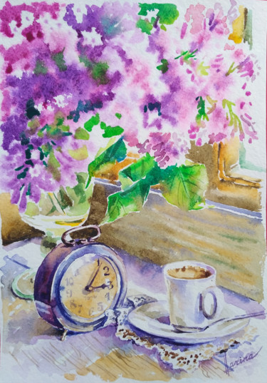 Peinture intitulée "Coffee time" par Olga Larina, Œuvre d'art originale, Aquarelle